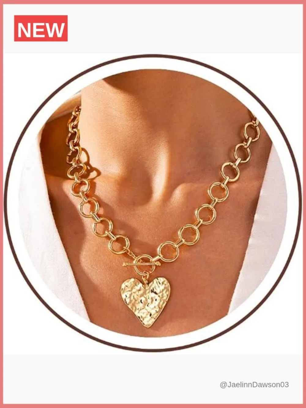 Chunky Gold Heart Pendant Necklace with Toggle Clasp